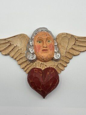 Folk Art Hand Carved Dimensional Wood Wall Hanging